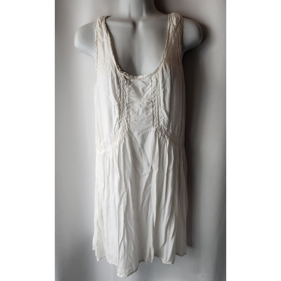 Vtg Volcom Womens White Sleeveless Lace Accent Slip Sun Dress L Skater Y2K Sz 14 - Picture 1 of 16
